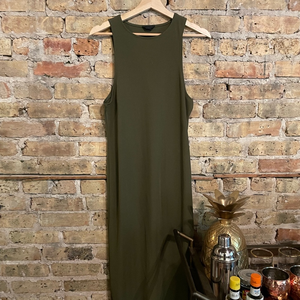 topshop army green ribbed midi dress